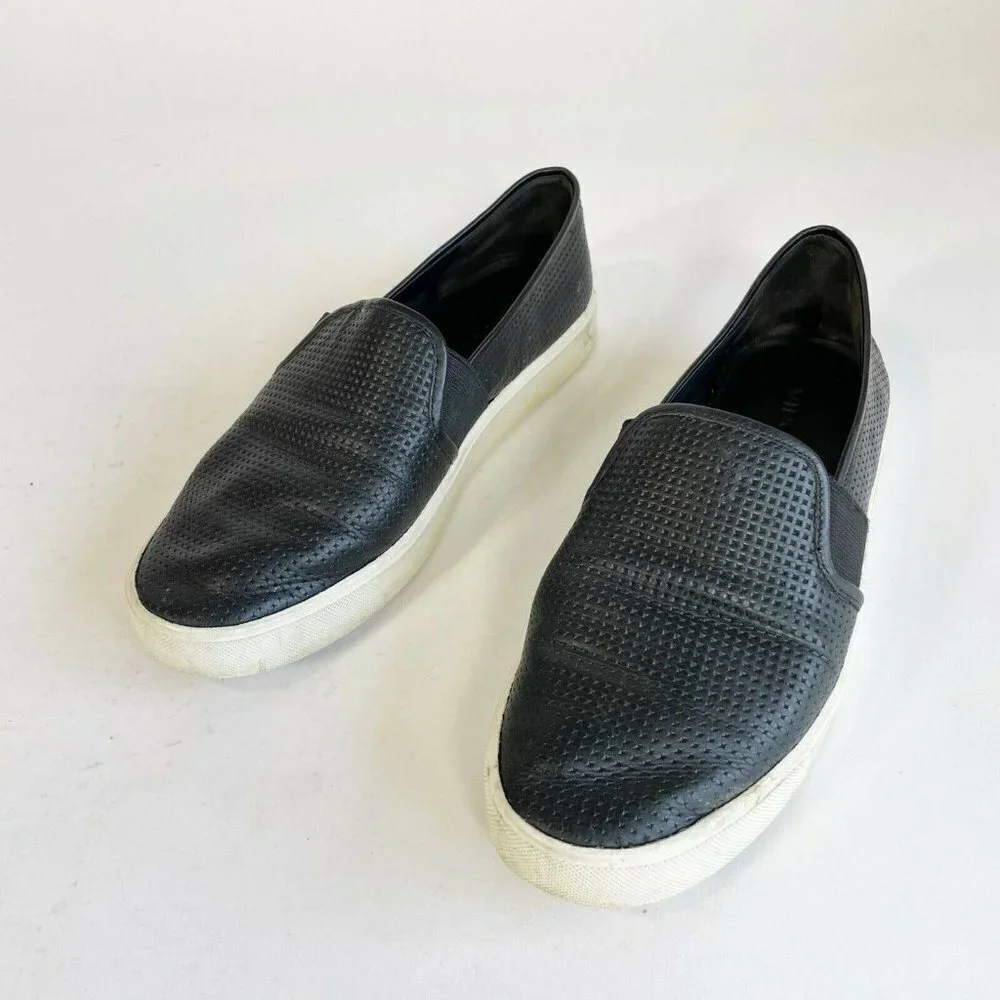 Vince Blair Perforated Leather Slip On Sneakers Shoes Size‎ 7.5 M Black Women's